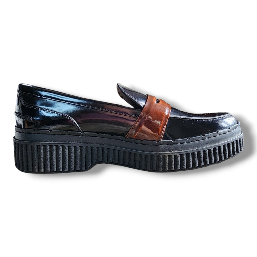 Tod's Black Patent Leather Penny Loafers with Brown Keeper Women’s Size 36 - Picture 3 of 16
